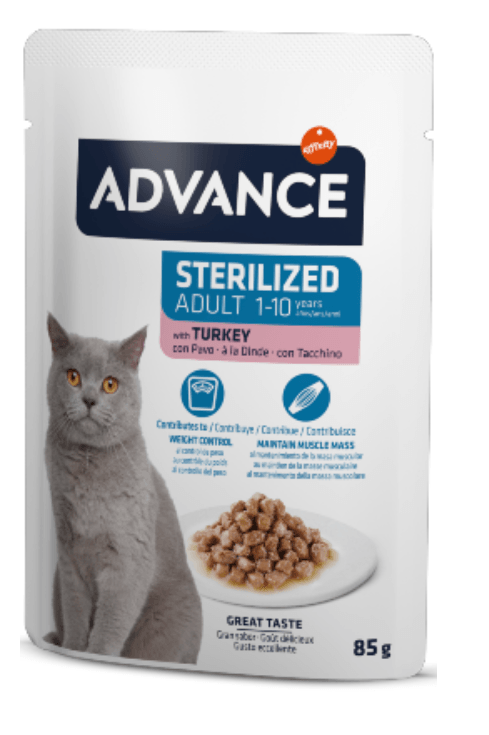 Comida húmida Advance Cat Sterilized Turkey Saquetas 12 x 85g