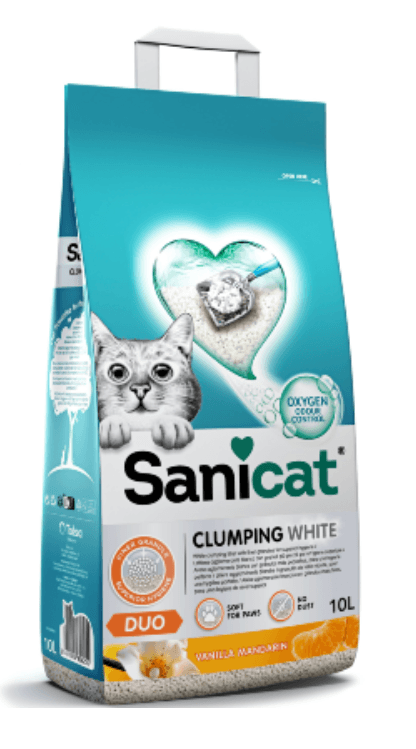 Areia para Gato Sanicat Clumping White Active Duo Baunilha & Tangerina