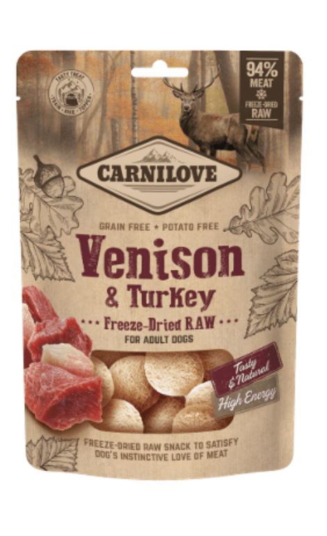 Biscoitos para cão Carnilove Dog Freeze-dried Raw Snacks Venison & Turkey 60 g