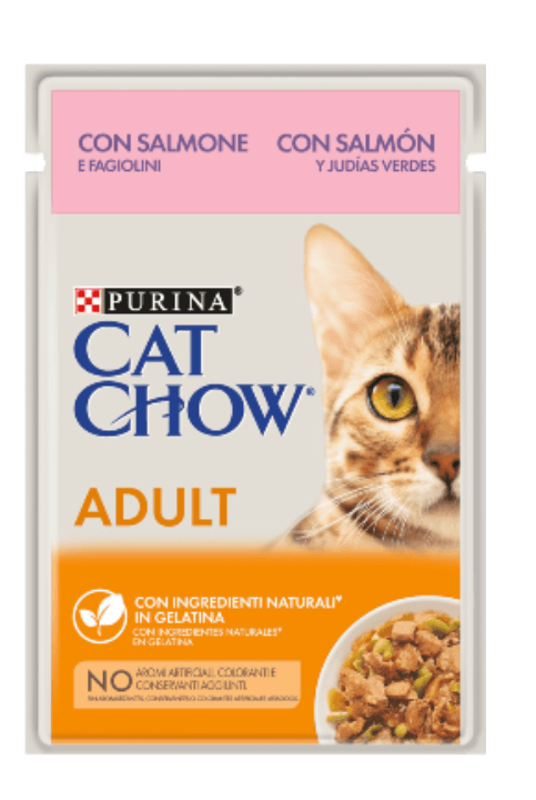 Cat Chow Adult Salmon & Green Beans Wet (Saqueta) 26 x 85 g